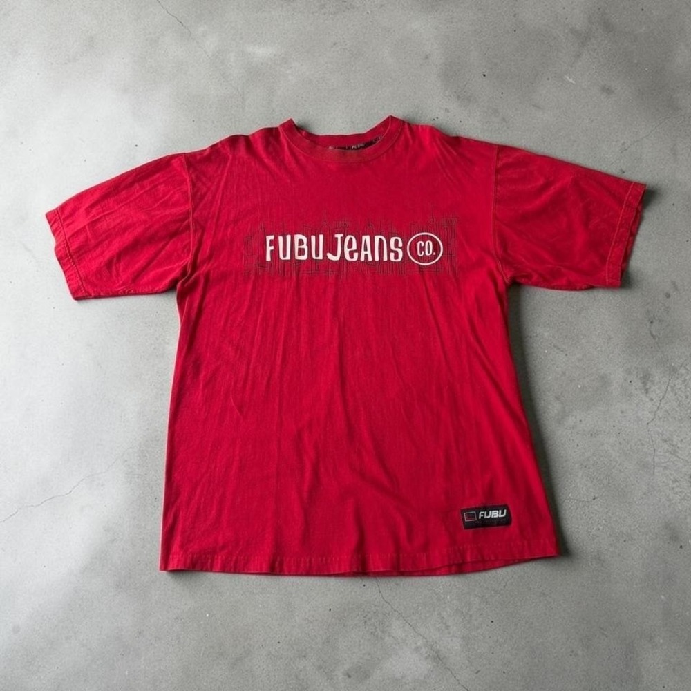 Vintage FUBU Jeans Co Graphic Tee Red Hip Hop Streetwear Large Y2K